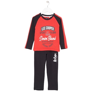 Pijamale copii cu maneca lunga Lee Cooper, cu buzunare laterale, 100% bumbac, 4 ani, 104 cm, rosu
