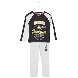 Pijamale copii cu maneca lunga Lee Cooper, cu buzunare laterale, 100% bumbac, 6 ani, 116 cm, gri