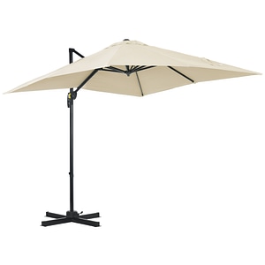 Umbrela de gradina cu manivela cu rotatie 360 Outsunny, 245x245x248 cm, Aluminiu, Crem
