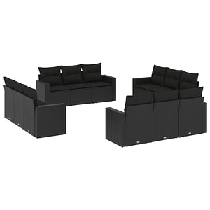 Set canapele de gradina vidaXL, 12 piese, cu perne, negru, poliratan