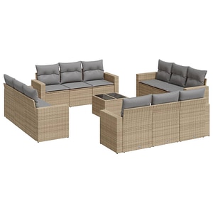 Set canapele de gradina vidaXL, 13 piese, cu perne, bej, poliratan
