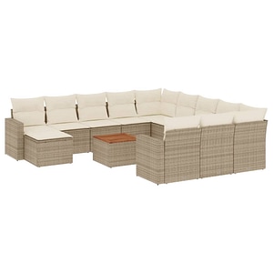 Set canapele de gradina vidaXL, 13 piese, cu perne, bej, poliratan