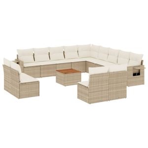 Set canapele de gradina vidaXL, 14 piese, cu perne, bej, poliratan