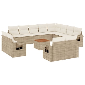 Set canapele de gradina vidaXL, 13 piese, cu perne, bej, poliratan