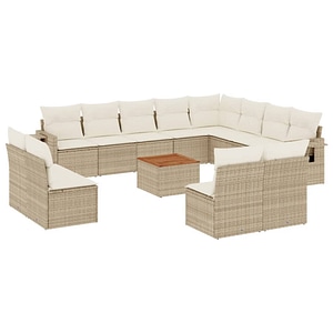 Set canapele de gradina vidaXL, 13 piese, cu perne, bej, poliratan