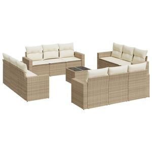 Set canapele de gradina vidaXL, 13 piese, cu perne, bej, poliratan