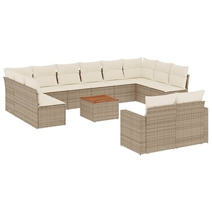 Set canapele de gradina vidaXL, 13 piese, cu perne, bej, poliratan