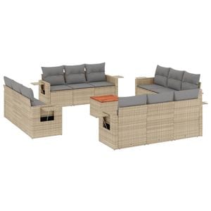 Set canapele de gradina vidaXL, 13 piese, cu perne, bej, poliratan