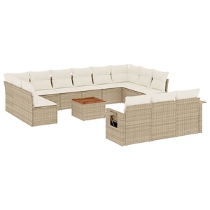 Set canapele de gradina vidaXL, 14 piese, cu perne, bej, poliratan