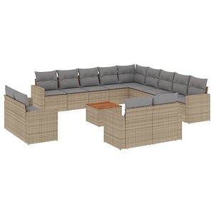 Set canapele de gradina vidaXL, 14 piese, cu perne, bej, poliratan