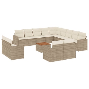 Set canapele de gradina vidaXL, 14 piese, cu perne, bej, poliratan