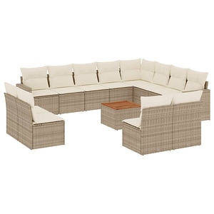 Set canapele de gradina vidaXL, 13 piese, cu perne, bej, poliratan 