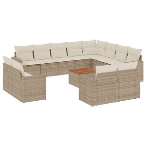 Set canapele de gradina vidaXL, 13 piese, cu perne, bej, poliratan
