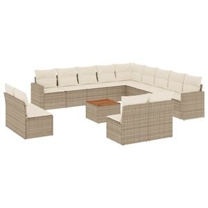 Set canapele de gradina vidaXL, 14 piese, cu perne, bej, poliratan
