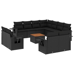 Set canapele de gradina vidaXL, 12 piese, cu perne, negru, poliratan
