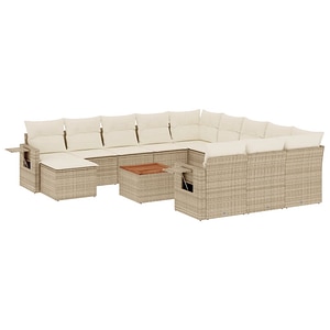 Set canapele de gradina vidaXL, 13 piese, cu perne, bej, poliratan