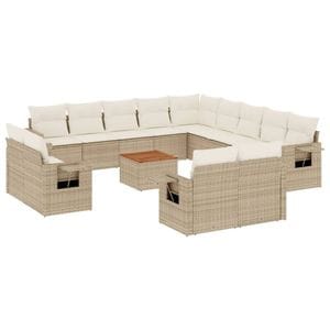 Set canapele de gradina vidaXL, 14 piese, cu perne, bej, poliratan
