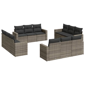 Set canapea de gradina vidaXL cu perne, 12 piese, gri, poliratan