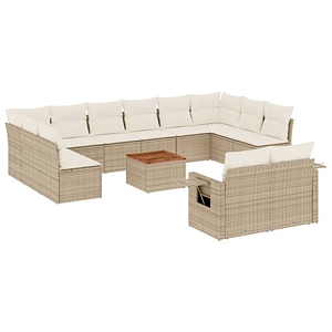 Set canapele de gradina vidaXL, 13 piese, cu perne, bej, poliratan