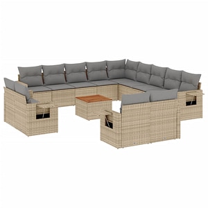Set canapele de gradina vidaXL, 14 piese, cu perne, bej, poliratan