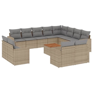 Set canapele de gradina vidaXL, 13 piese, cu perne, bej, poliratan
