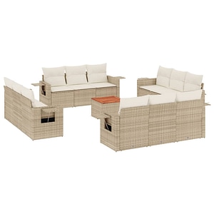Set canapele de gradina vidaXL, 13 piese, cu perne, bej, poliratan