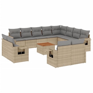 Set canapele de gradina vidaXL, 13 piese, cu perne, bej, poliratan