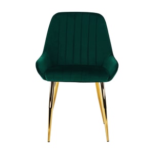 Scaun dining, tapiterie de catifea, elegant, modern, confortabil, picioare din metal, aurii, living, bucatarie, birou, 56x62x89 cm, verde smarald