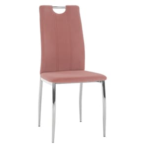 Scaun dining, catifea, picioare crom, design elegant, modern, living, bucatarie, 42x52x97 cm, roz
