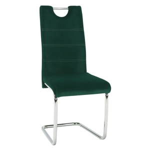 Scaun dining, catifea, picioare metal cromat, living, bucatarie, birou, design elegant, rezistent, 43x44x96 cm, verde smarald