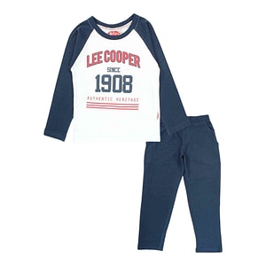 Pijamale copii cu maneca lunga Lee Cooper, cu buzunare laterale, 100% bumbac, 6 ani, 116 cm, albastru/alb