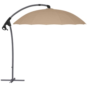 Umbrela rotunda de soare cu baza si cu manivela Outsunny, 276 x 265Hcm, Aluminiu, Kaki