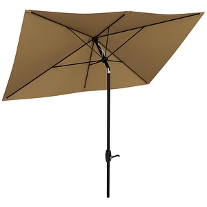 Umbrela de soare cu manivela si deschidere inclinata, Outsunny, 296x197x244.5 cm, Aluminiu, Maro