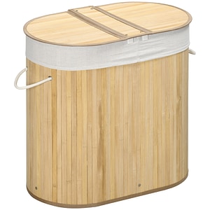 Cos de rufe cu 2 compartimente Homcom, 62.5L x 37l x 60.5H cm, Bambus, Maro