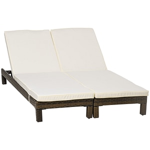 Set de 2 sezlonguri Outsunny, 196x60x22cm, Ratan PE, Maro-Alb
