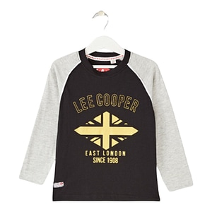 Tricou cu maneca lunga Lee Cooper, 100% bumbac, 4 ani, 104 cm, negru/gri