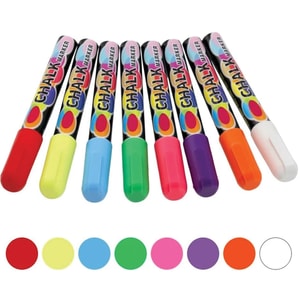 Set 8 markere creta lichida Zola, ideale pentru sticla, metal, tabla neagra sau alba, cap gros, multicolore