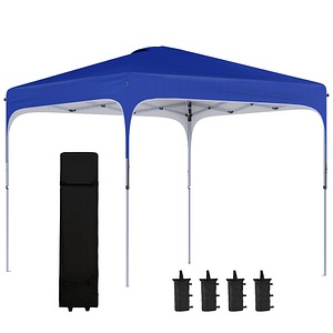 Cort cu baldachin pop-up Outsunny, 253x253x268 cm, Oxford/Otel, Albastru