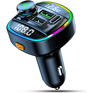 Modulator FM Timebox, Hands-Free Kit cu 10 functii, Incarcator auto cu functie de incarcare rapida, Type-C, 2 x QC 3.0, Bluetooth 5.0, Negru