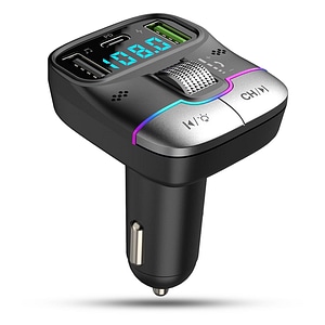 Modulator FM Timebox GZ01, Hands-Free, Incarcator auto cu functie de incarcare rapida, QC 3.0, USB, Port USB Type-C, Bluetooth 5.0, Afisaj LED