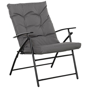 Scaun pliabil pentru camping cu spatar rabatabil pe 2 niveluri Outsunny, 65L x 65P x 94Acm, Metal, Gri
