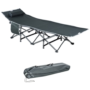 Pat de camping capitonat si inaltat Outsunny, 188x64.5x53 cm, Metal/Tesatura Oxford, Gri