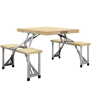 Masa de picnic pliabila cu scaune si gaura pentru umbrela Outsunny, 85,5L x 72,5l x 67Hcm, Aluminiu, Natur