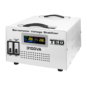 Stabilizator retea automat TED Electric, 3100VA, 1800W, Ecran LCD si ServoMotor cu 2 Iesiri Schuko si Regleta