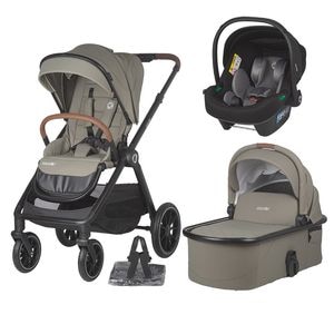 Carucior 3in1 Coccolle Aspen Premium Line cu scoica auto Knox Anthracite iSize, Copertina XXL, Husa de picioruse si ploaie, Pana la 22 kg, Standard de siguranta EN 1888, Bej