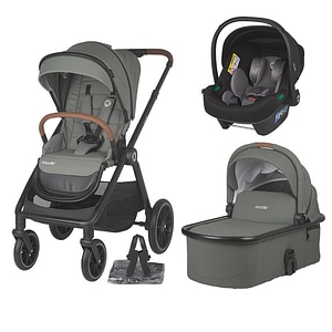 Carucior 3in1 Coccolle Aspen Premium Line cu scoica auto Knox Anthracite iSize, Copertina XXL, Husa de picioruse si ploaie, Pana la 22 kg, Standard de siguranta EN 1888, Verde
