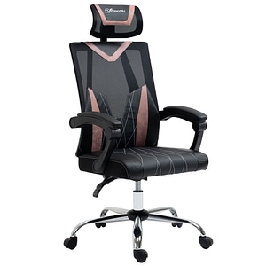 Scaun ergonomic de birou Vinsetto, 58 x 62.5 x 112-120 cm, Plasa/Piele sintetica, Negru/Roz
