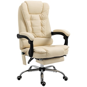 Fotoliu pentru masaj pivotant si ergonomic cu inaltime reglabila cu 6 puncte de vibratie Vinsetto, 65x160x104 cm, Metal, Crem