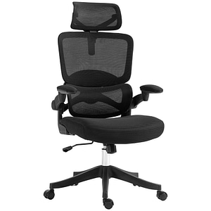 Scaun de birou ergonomic cu functie de rotire Vinsetto, 62L x 58A x 120-133Hcm, Plasa, Negru