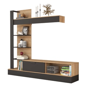 Set mobilier living, 205x41.6x192 cm, stejar/negru